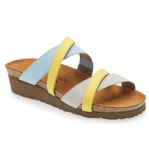 NEW NAOT Roxana Strappy Slip-On Sandal Light Blue Yellow Comfort Sz 40